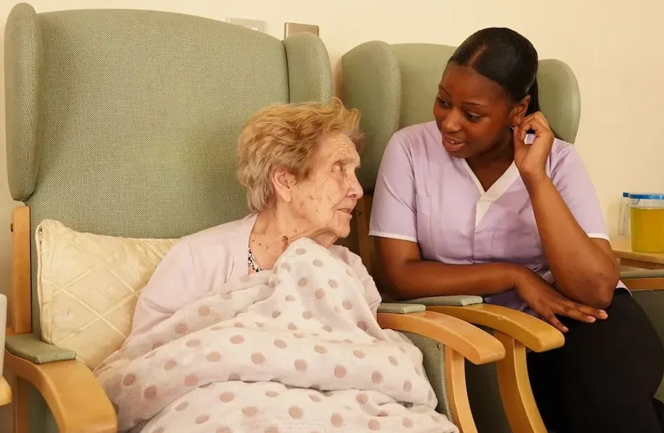 Resident and Carer at Abbey Court Care